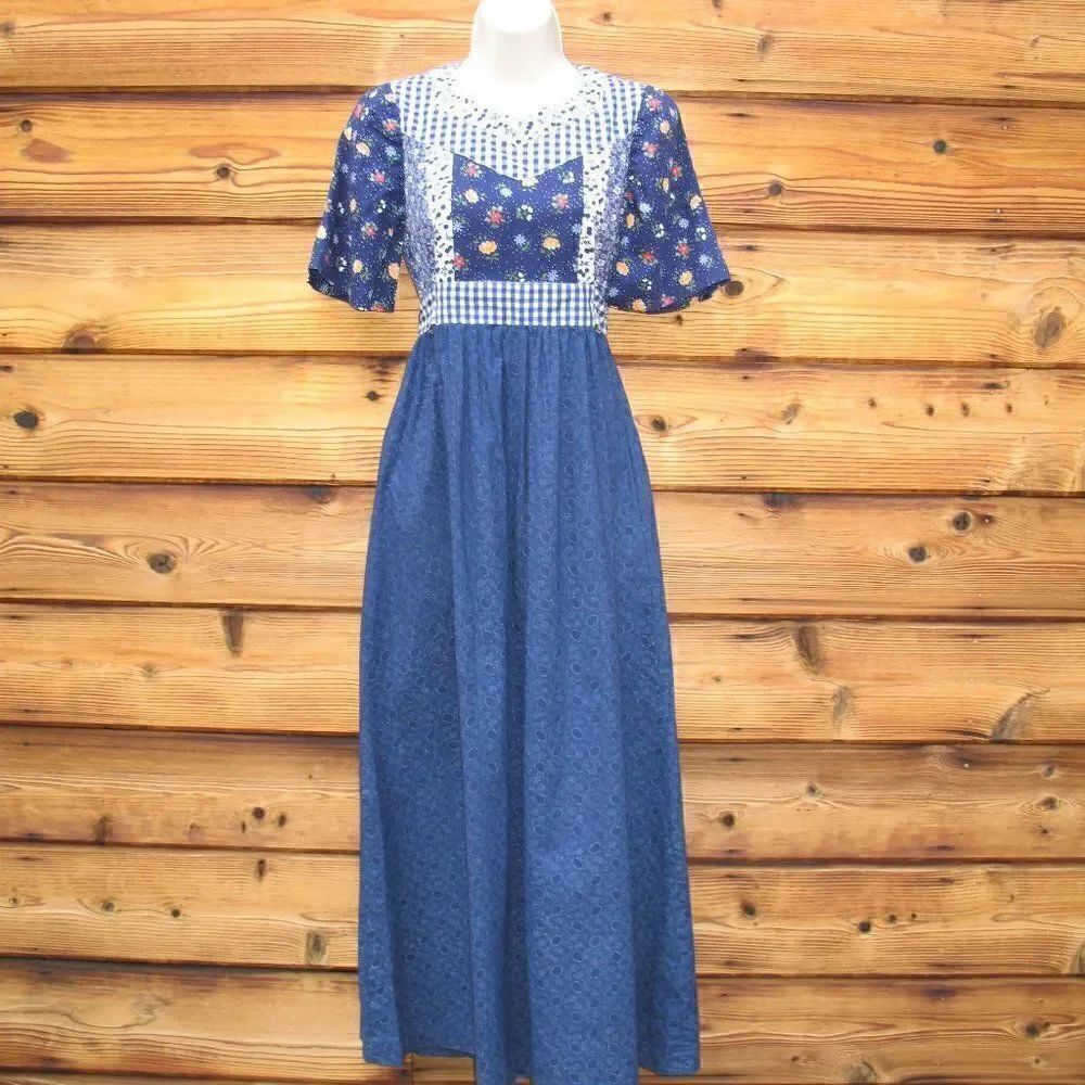 Vintage 70's Blue Prairie Dress